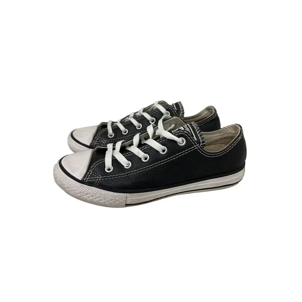 Converse Shoes Low Top Black Leather Chuck Taylor Sneakers Size Youth 3